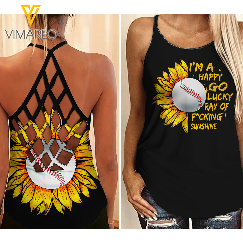 Baseball Sunshinr Criss-Cross Open Back Camisole Tank Top