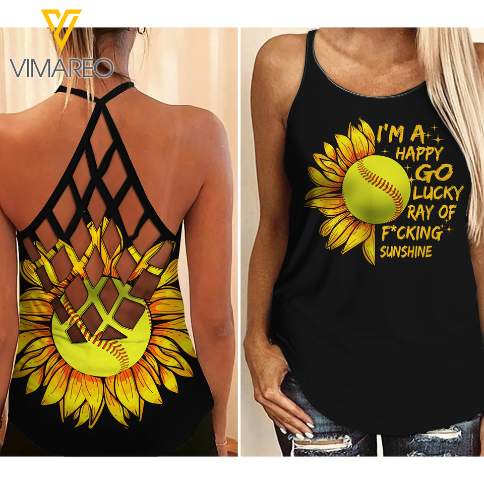 Softball Sunshinr Criss-Cross Open Back Camisole Tank Top