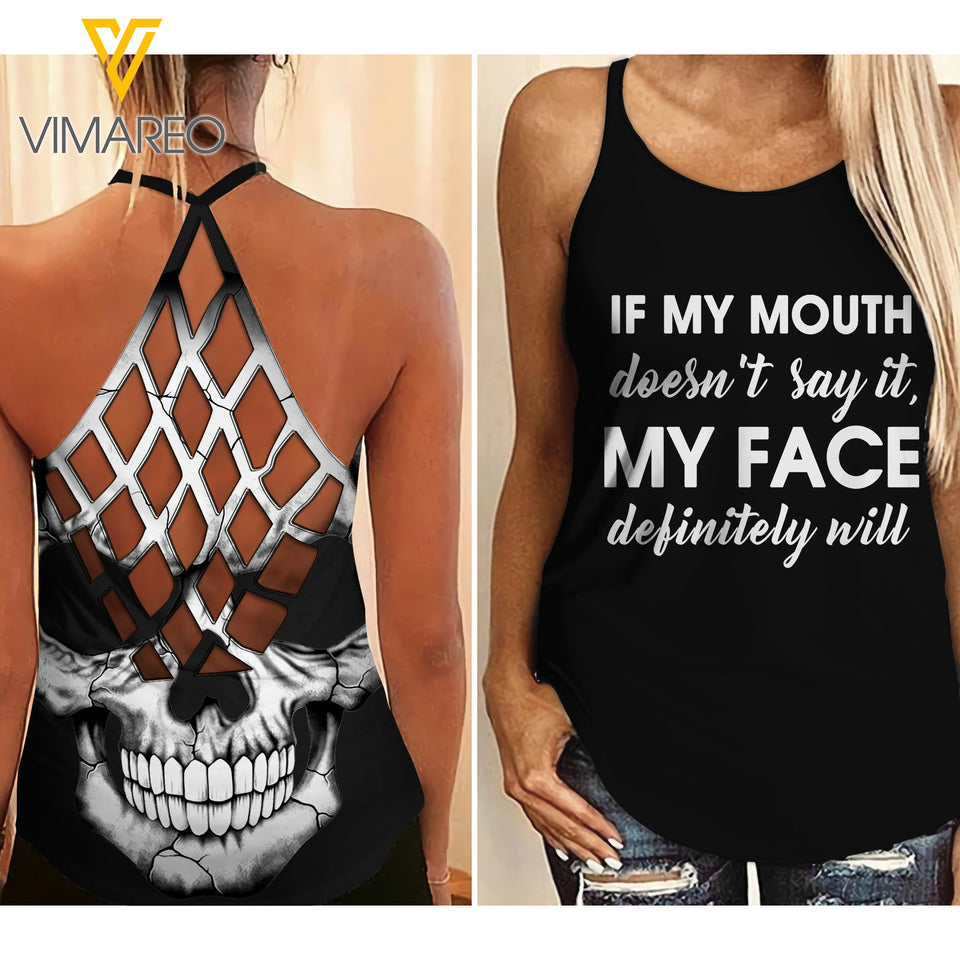 My mouth funny Criss-Cross Open Back Camisole Tank Top
