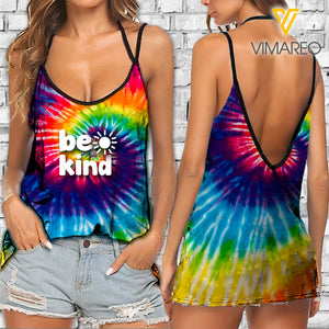 Be Kind V Neck Halter Strap Backless Cami Tank Top Tie Dye