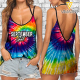 September Girl V Neck Halter Strap Backless Cami Tank Top Tie Dye