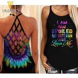 My Veteran just love me Criss-Cross Open Back Camisole Tank Top