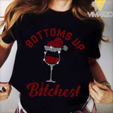 BOTTOMS UP BITCHES WINE BLACK TSHIRT QTTN2602