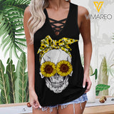 Skull Women’s Summer Sleeveless Criss Cross Casual Tank Tops