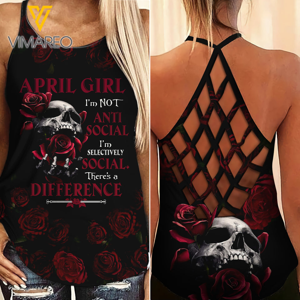 April Girl Criss-Cross Open Back Camisole Tank Top Legging ANT