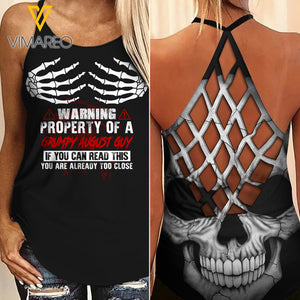 Warning property of a grumpy August guy Criss-Cross Open Back Camisole Tank Top Legging