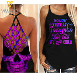 My gangsta test Criss-Cross Open Back Camisole Tank Top Legging SKull