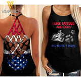 Tattoos and Dogs Criss-Cross Open Back Camisole Tank Top