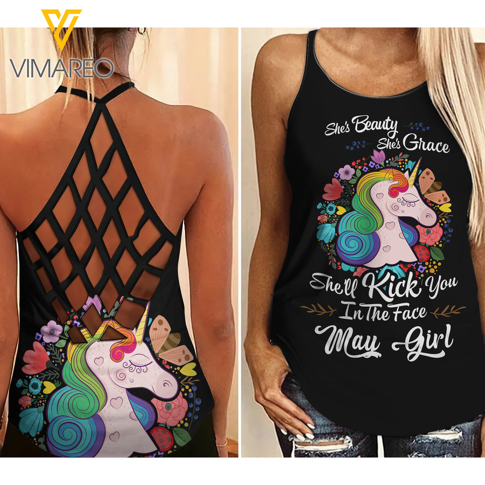 Unicorn May girl Criss-Cross Open Back Camisole Tank Top