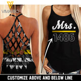 Custom Thin Yellow Line Criss-Cross Open Back Camisole Tank Top SU
