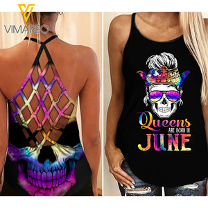 Queens are born in June Criss-Cross Open Back Camisole Tank Top