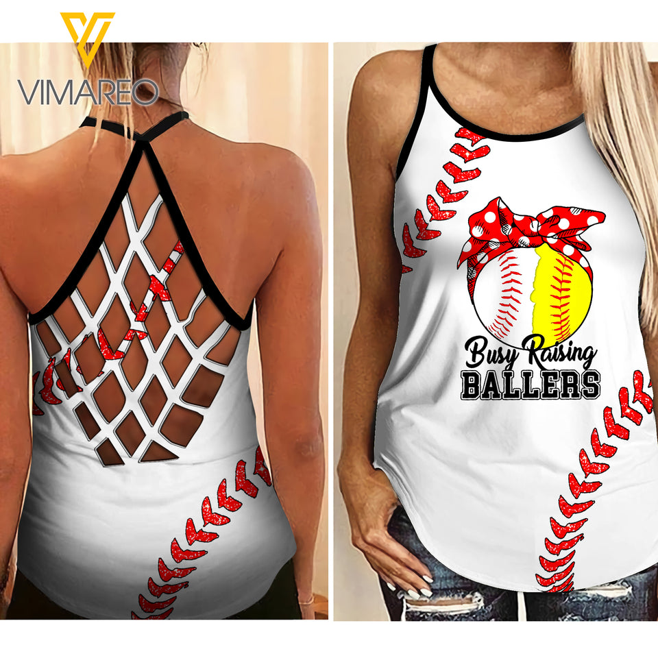 Busy raising ballers Criss-Cross Open Back Camisole Tank Top Legging