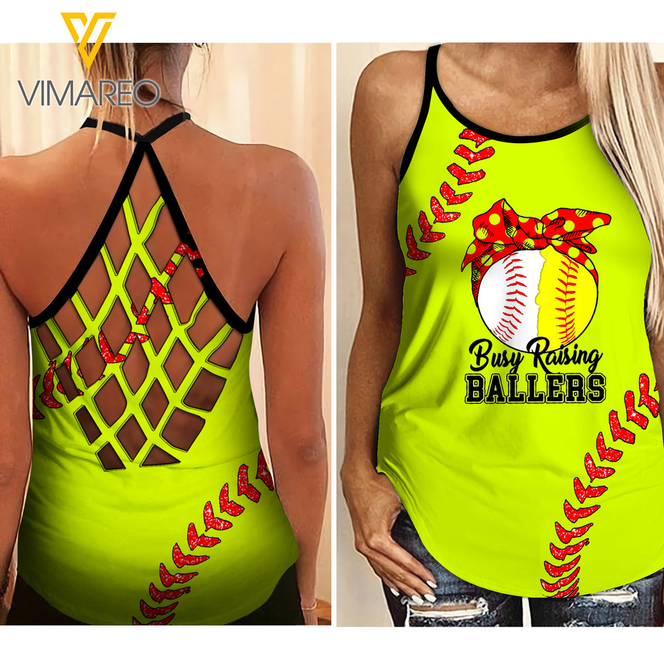 Busy raising ballers Criss-Cross Open Back Camisole Tank Top Legging