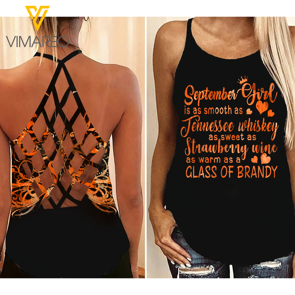 As September Girl Criss-Cross Open Back Camisole Tank Top Legging TVMR