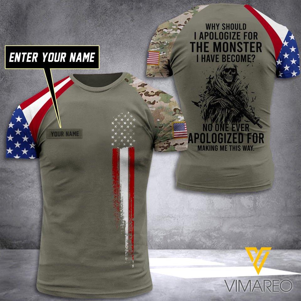 Customized US Soldier 3D Printed Shirt EZA2304