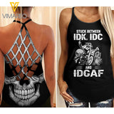 MOTOCROSS IDK IDC IDCAF SKULL CRISS-CROSS TANK TOP 1