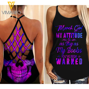 MARCH GIRL ATTITUDE IS AS BIG AS BOOBS CRISS-CROSS TANK TOP TNVQ0702