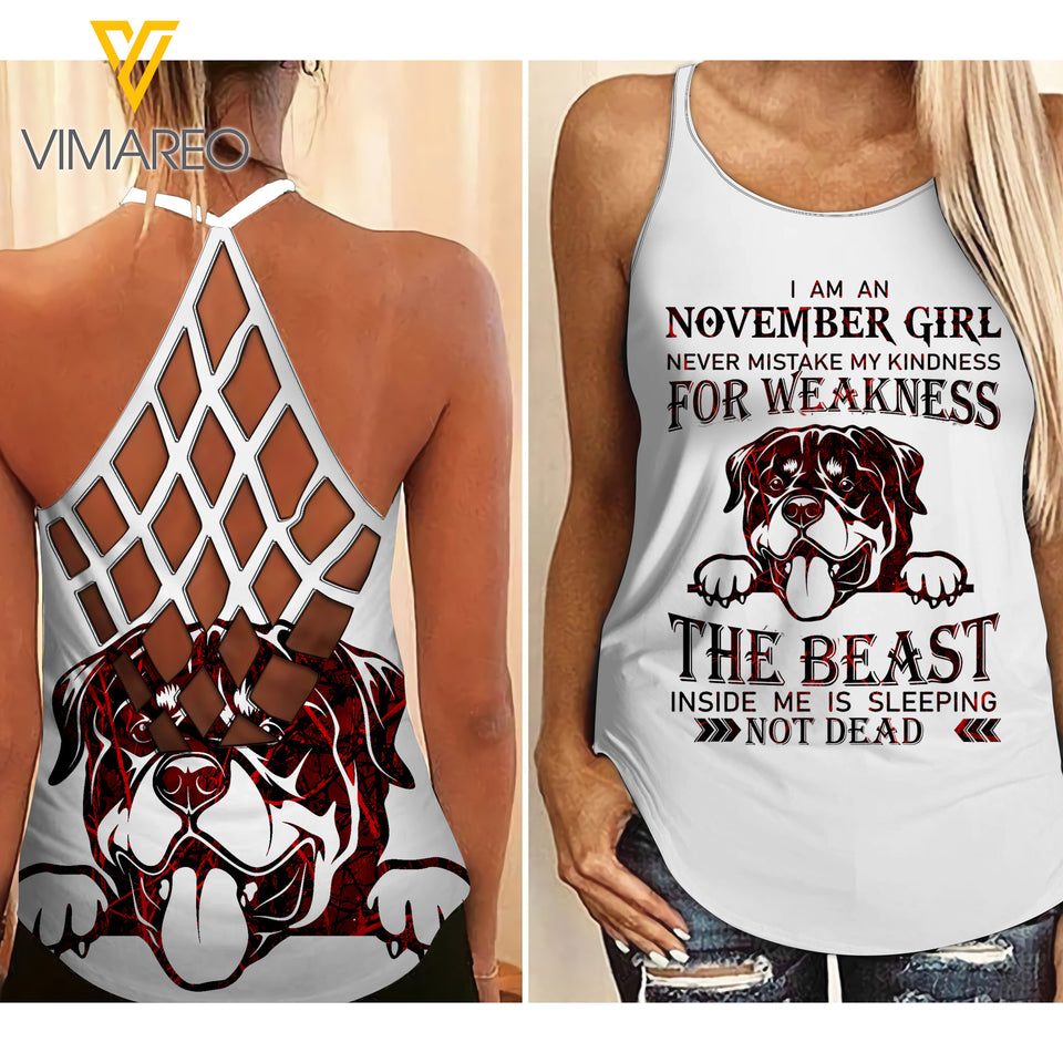 NOVEMBER GIRL ROTTWEILER CRISS-CROSS TANK TOP
