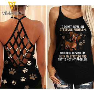 DACHSHUND ATTITUDE CRISS-CROSS TANK TOP TNVQ1009