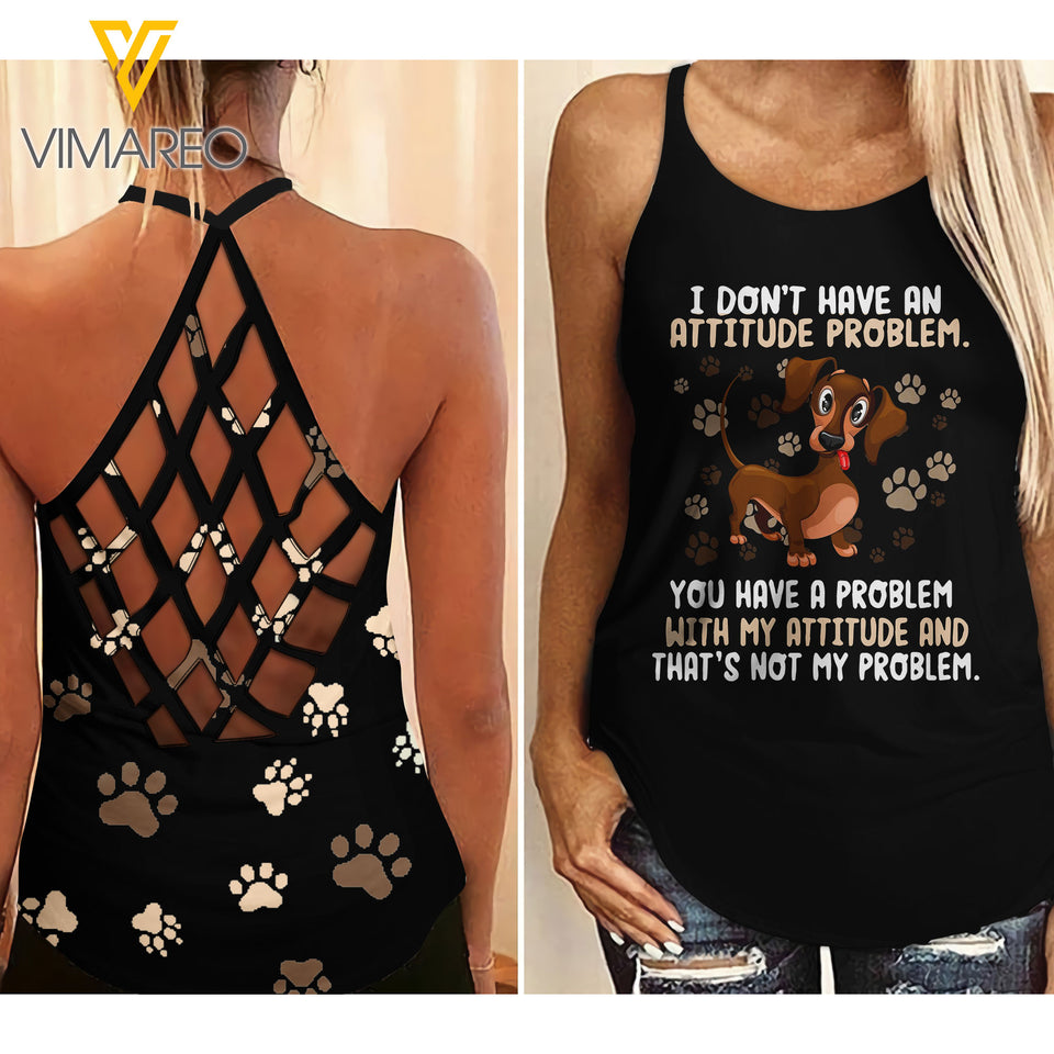 DACHSHUND ATTITUDE CRISS-CROSS TANK TOP TNVQ1009