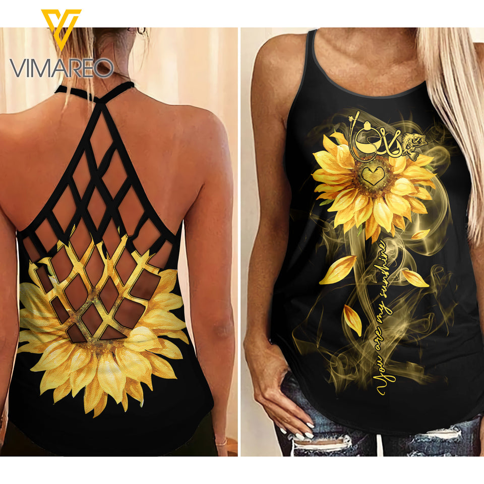 FISHING SUNFLOWER CRISS-CROSS TANK TOP