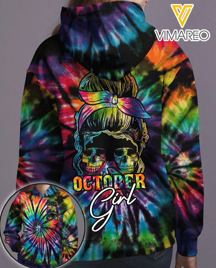 OCTOBER GIRL SKULL TIE DYE HOODIE 3D PRINTED TNVQ0810