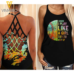 BASEBALL GIRL CRISS-CROSS TANK TOP