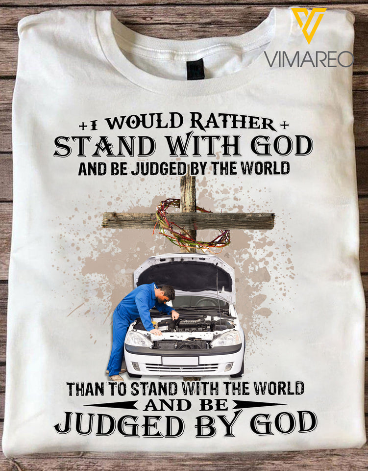 STAND WITH GOD MECHANIC WHITE TSHIRT TNVQ2509