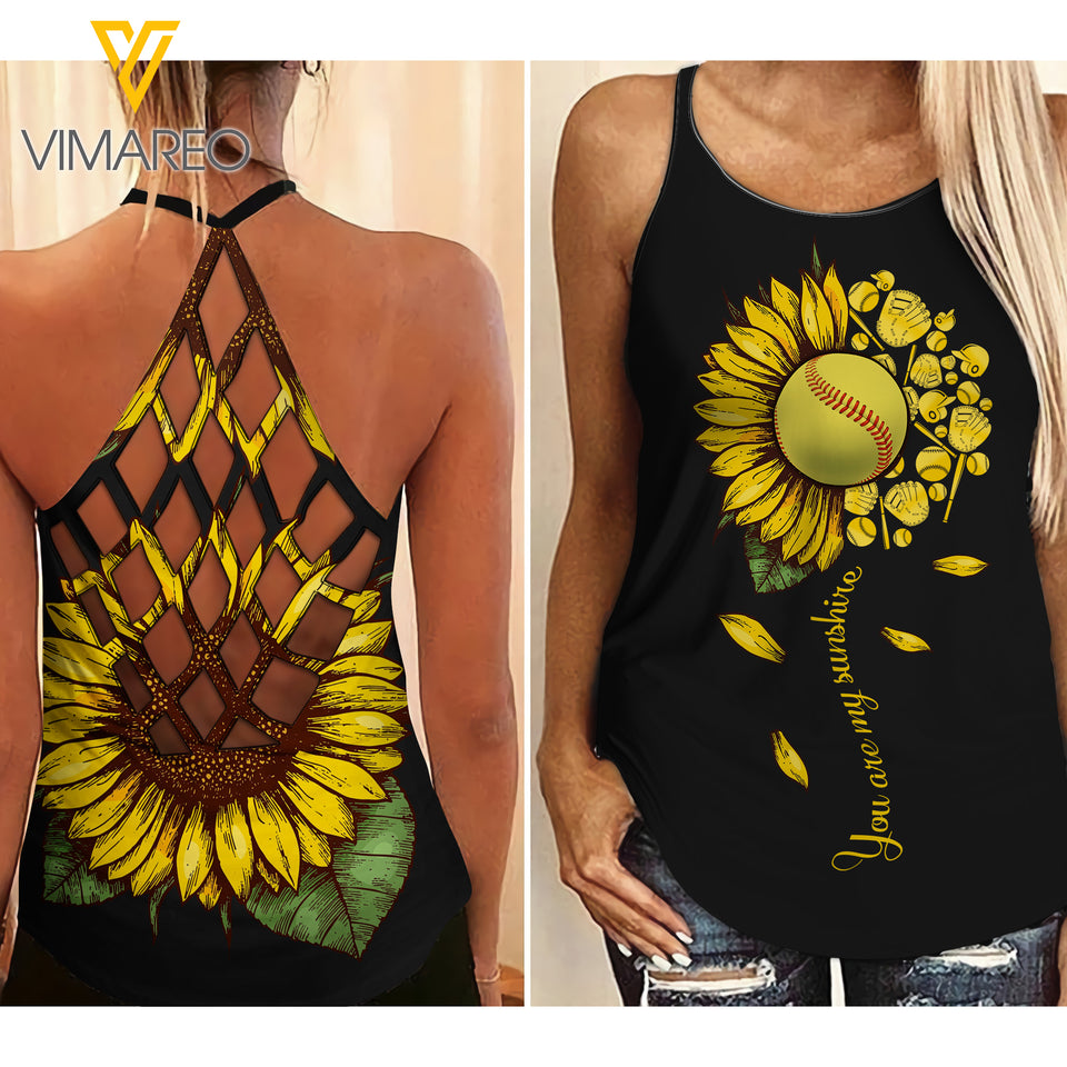 SOFTBALL SUNFLOWER GIRL CRISS-CROSS TANK TOP