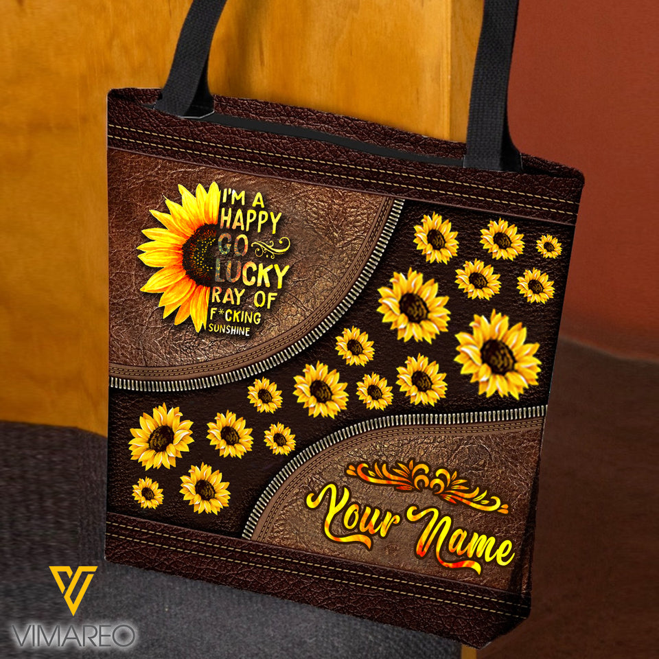 I'M HAPPY GO LUCKY RAY OF SUNSHINE SUNFLOWER TOTE BAG