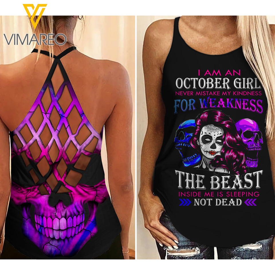 October Girl Never Mistake My Kindness For Weakness Criss-Cross Open Back Camisole Tank Top SEP-LN06