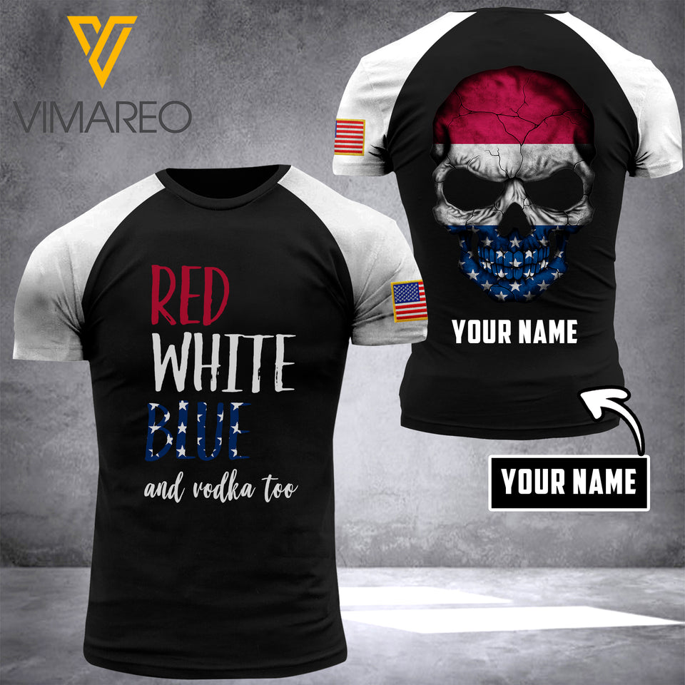 RED WHITE BLUE VODKA T SHIRT 3D PRINTED SKULL
