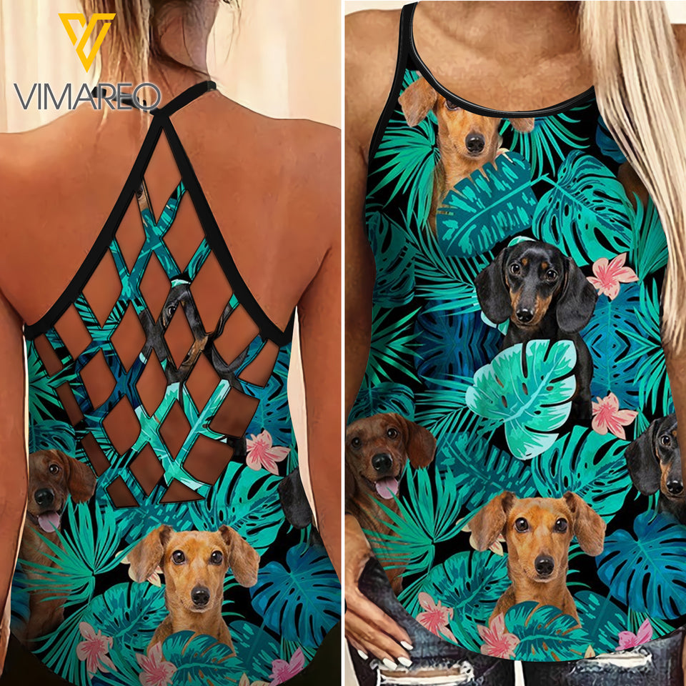 DACHSHUND HAWAI CRISS-CROSS TANK TOP TNDT3008