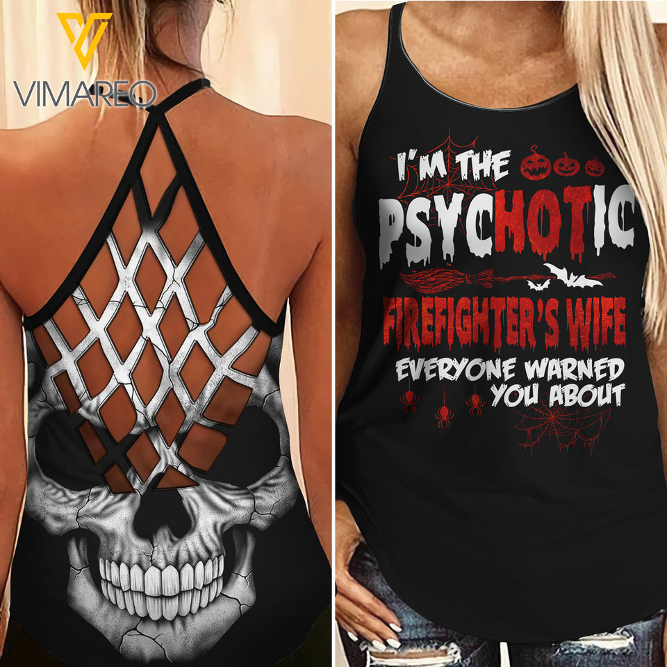HOT FIREFIGHTER WIFE HALLOWEEN CRISS-CROSS TANK TOP SKULL