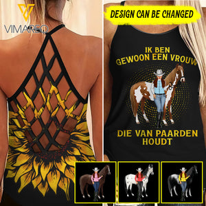 IK BEN GEWOON EEN VROUW DIE VAN PAARDEN HOUDT HORSE LOVE PERSONALIZED CRISS CROSS TANK