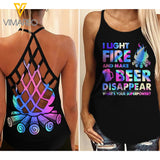 LIGHT FIRE AND BEER DISAPPEAR CRISS-CROSS TANK TOP