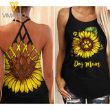 Dog Mom Sunflower Criss-Cross Open Back Camisole Tank Top