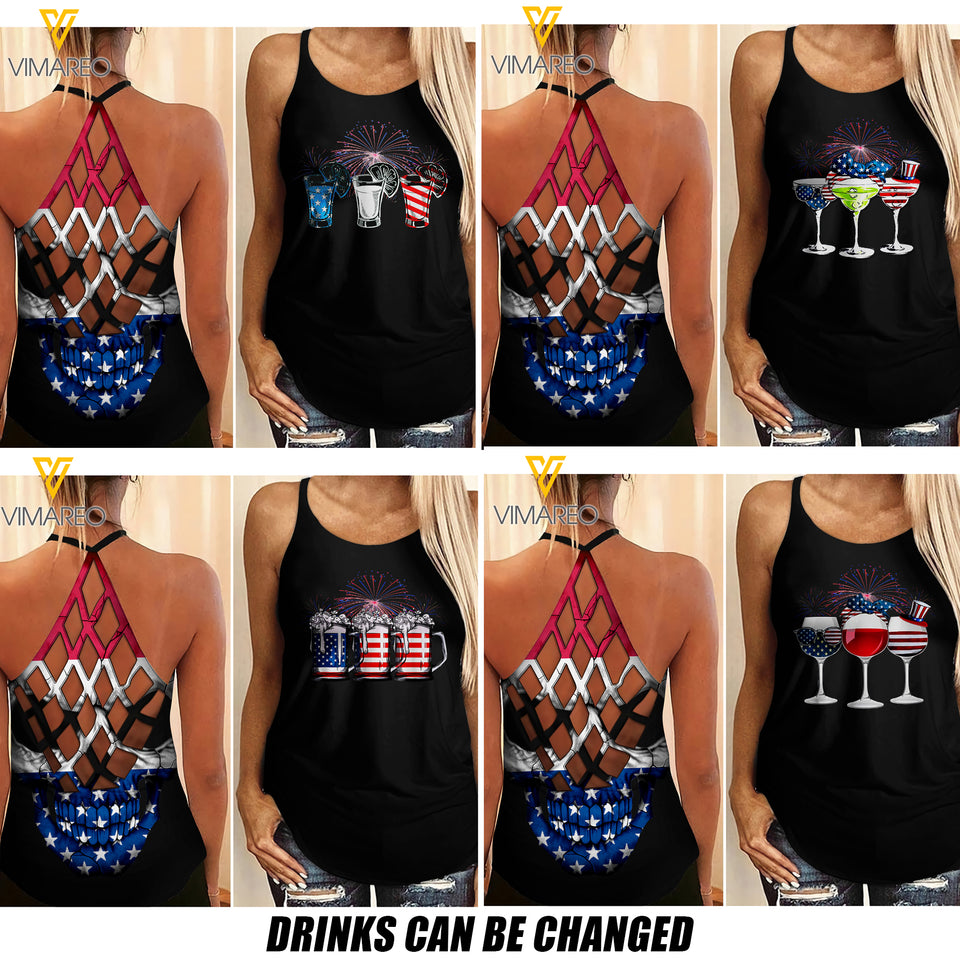CUSTOMIZED DRINKS 4TH OF JULY CRISS CROSS TANK SKULL