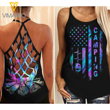 CAMPING GIRL CRISS-CROSS TANK TOP SUNFLOWER OR CAMPFIRE