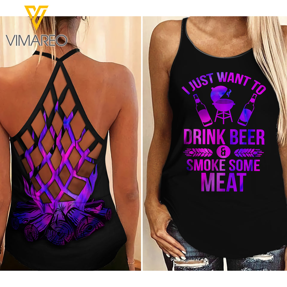 BEER MEAT AND CAMPING CRISS-CROSS TANK TOP
