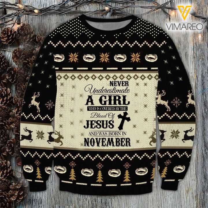 NOVEMBER GIRL BLOOD OF JESUS SWEATSHIRT PRINTED TNTQ0410