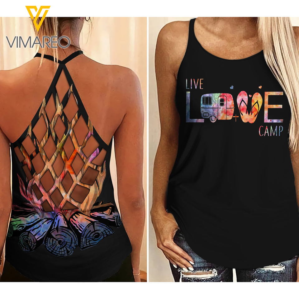 LIVE LOVE CAMP CRISS-CROSS TANK TOP CAMPING GIRL