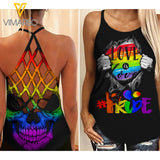 LOVE IS LOVE LGBT CRISS-CROSS TANK TOP SKULL