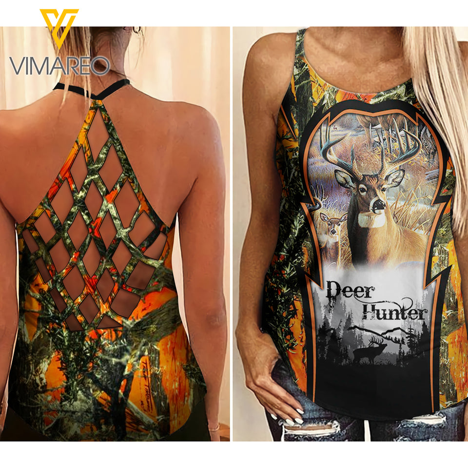 KHMD DEER HUNTING Girl Criss-Cross Tank Top