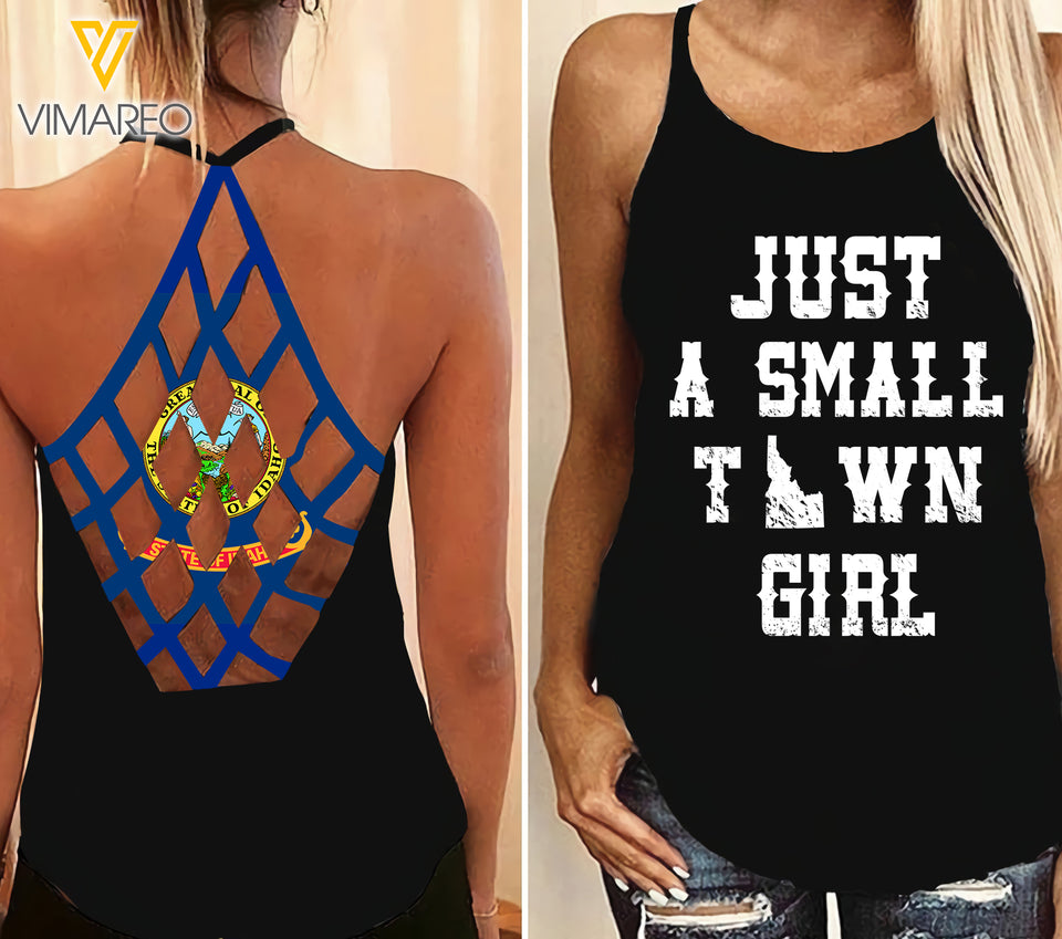 Idaho-Just a small town girl  Criss-Cross Open Back Camisole Tank Top