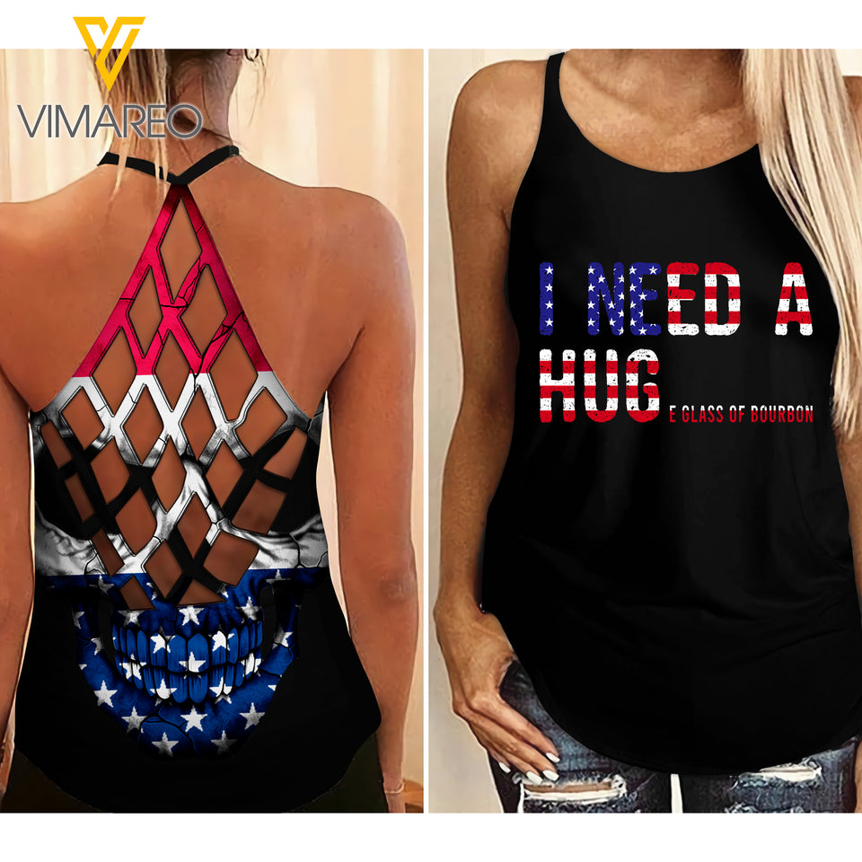 KHMD I NEED A BOURBON Girl Criss-Cross Tank Top