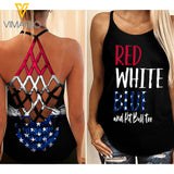 Red White Blue Pit Bull Skull  Criss-Cross Open Back Camisole Tank Top
