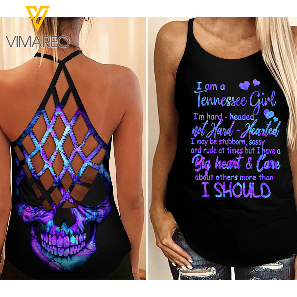 Tennessee Girl Criss-Cross Open Back Camisole Tank Top MAR-MD12