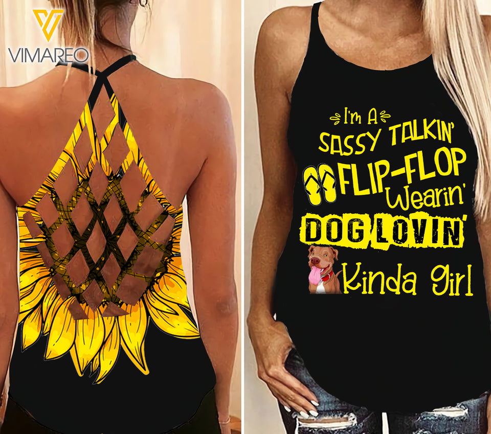 Puppies Girl Criss-Cross Open Back Camisole Tank Top ZD1903