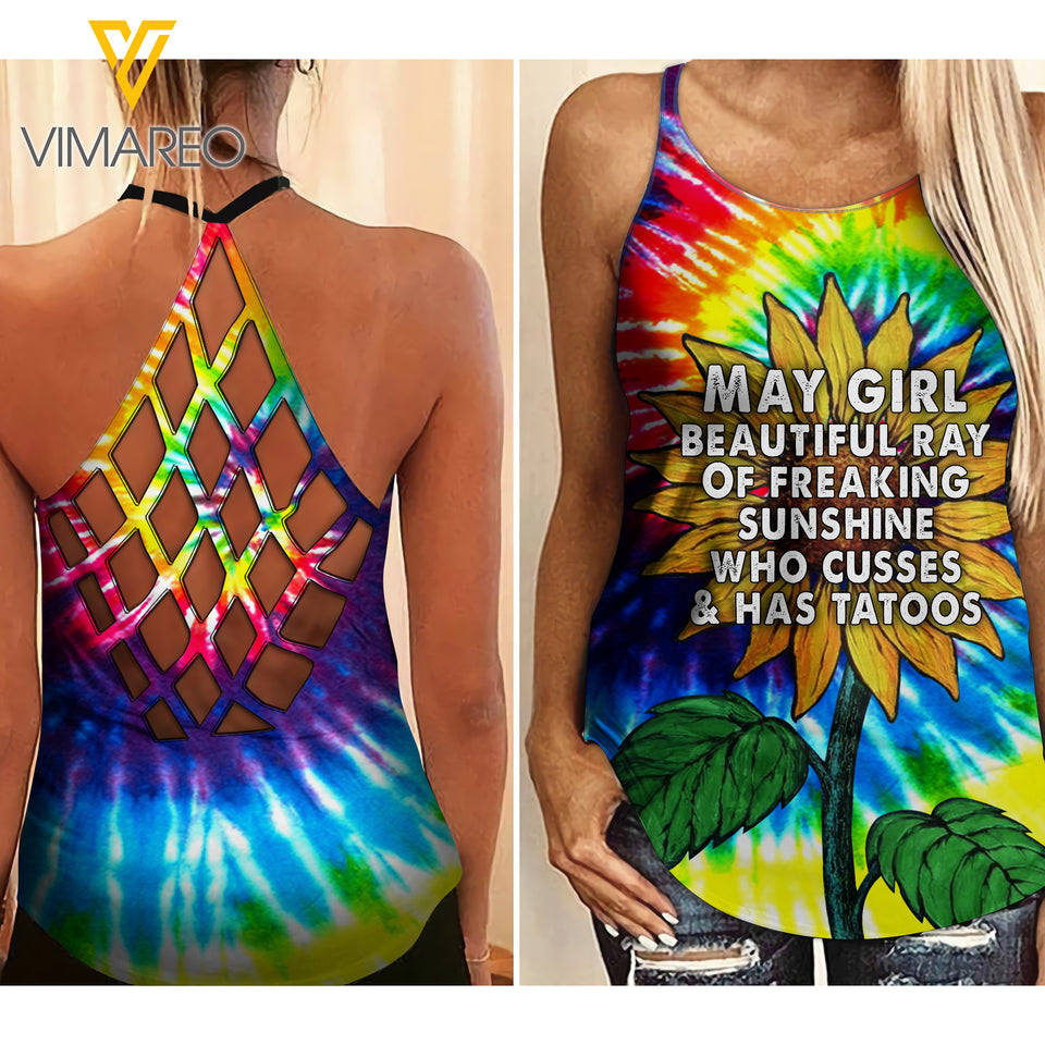 May girl beautyful ray of freaking sunshune Criss-Cross Open Back Camisole Tank Top Legging